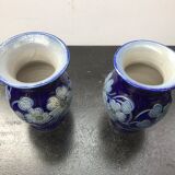 Paire de vases ancien Betschdorf grès émaillé bleu alsace vintage
