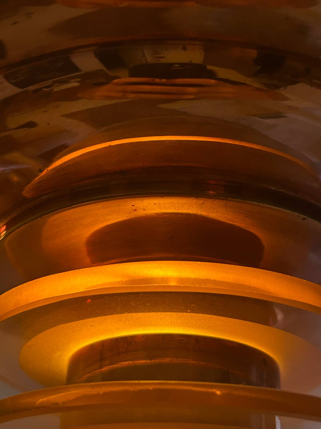 Vintage modernist chandelier, copper and glass, France 1930