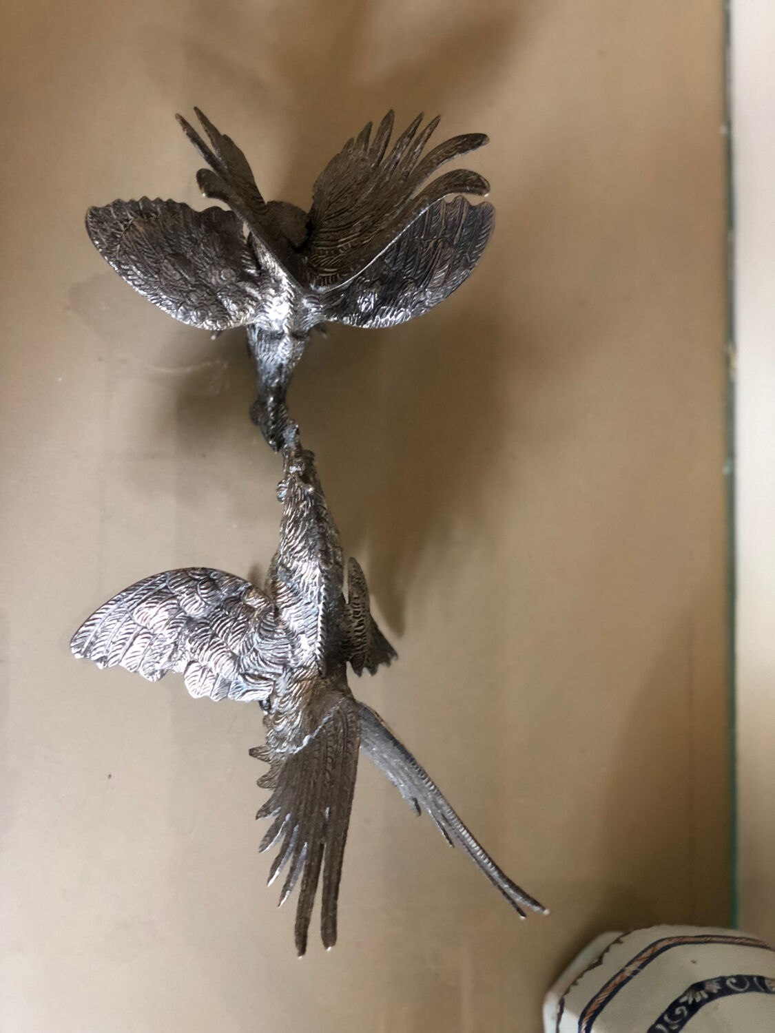 Vintage silver metal roosters
