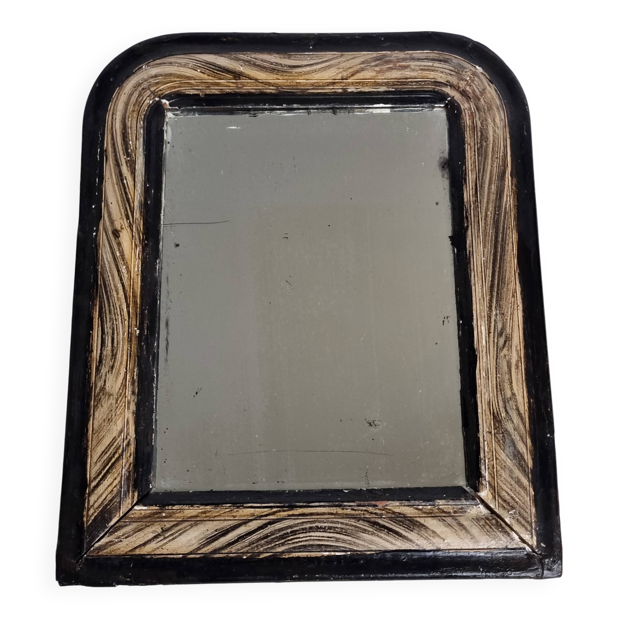 Antique Louis-Philippe mirror, painted wood imitation wood, 27 x 34 cm, 19th century