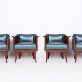 Restored ArtDeco Set of Four Oak Armchairs, High-Quality Leather, Czechia, 1920s