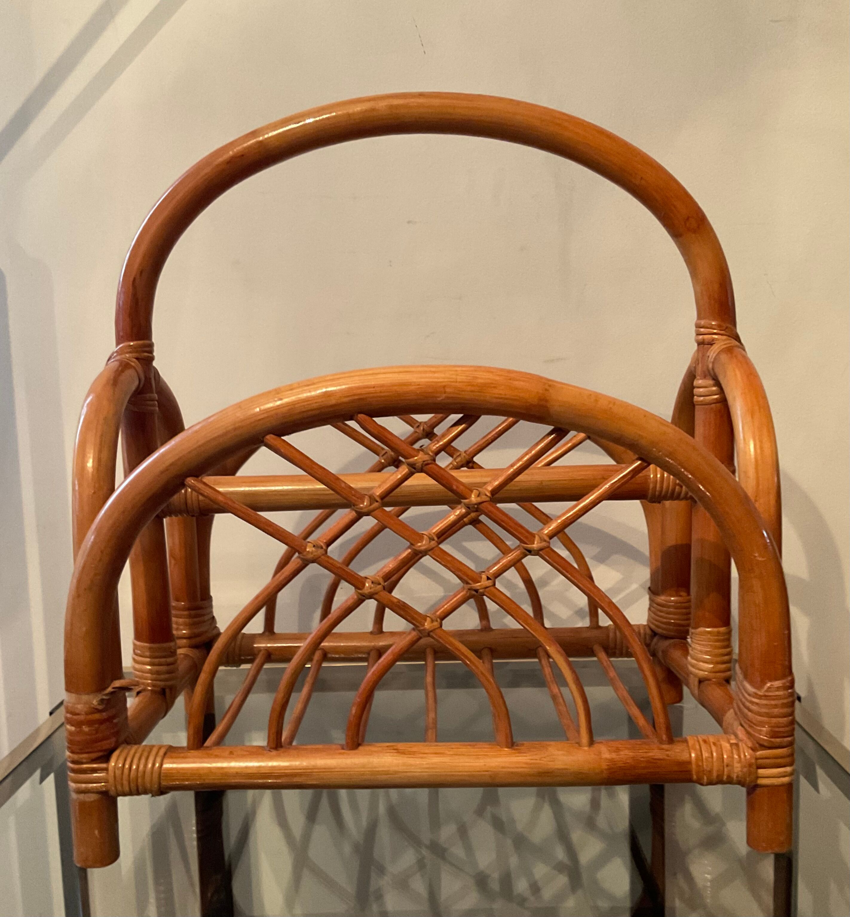 Vintage rattan magazine holder 70s