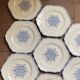 Set of 10 antique 6-sided flat plates – late 19th century earthenware, oriental light blue decor