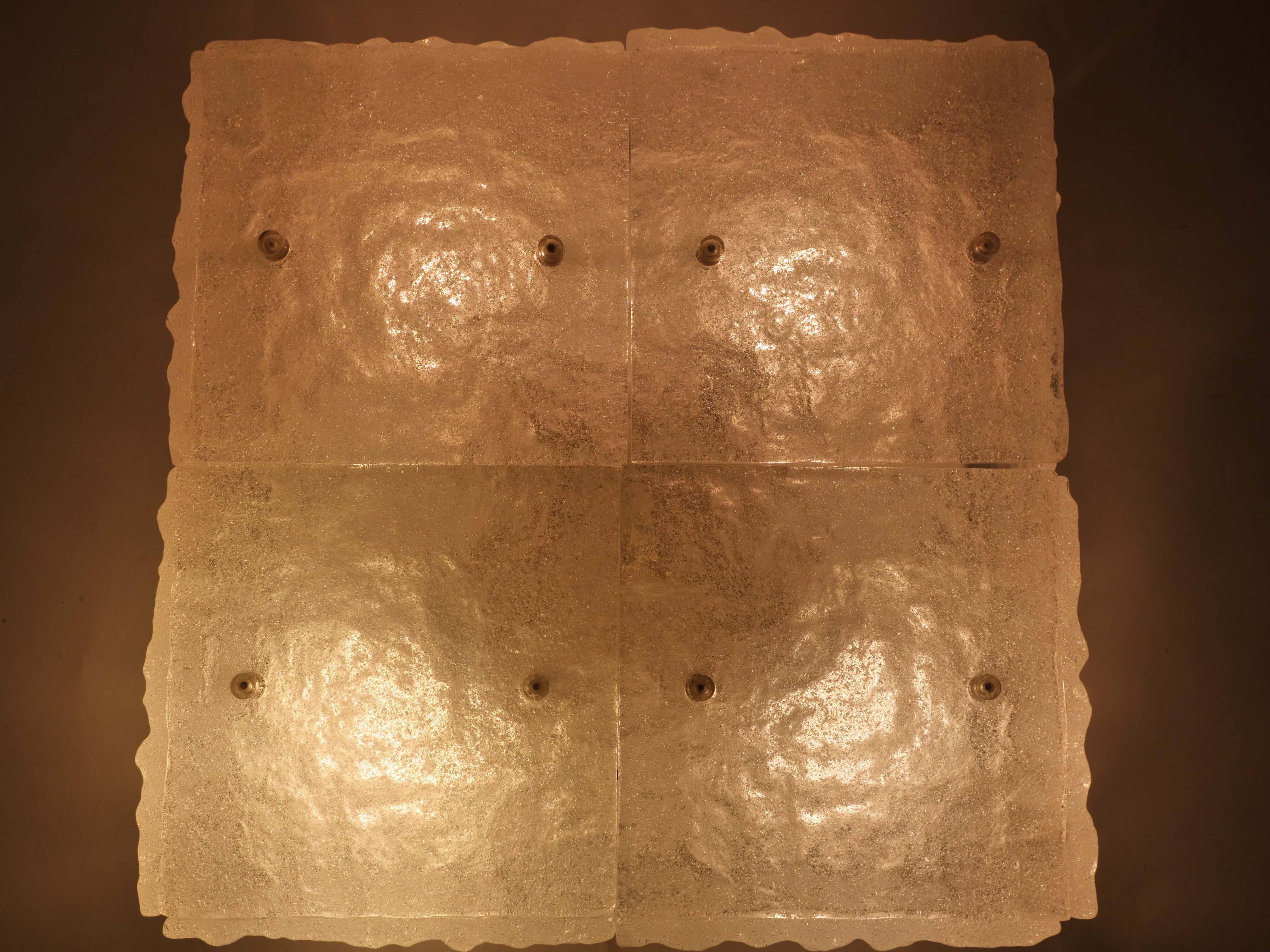1960s Kalmar Franken Ceiling Lamp Ice Glass Design