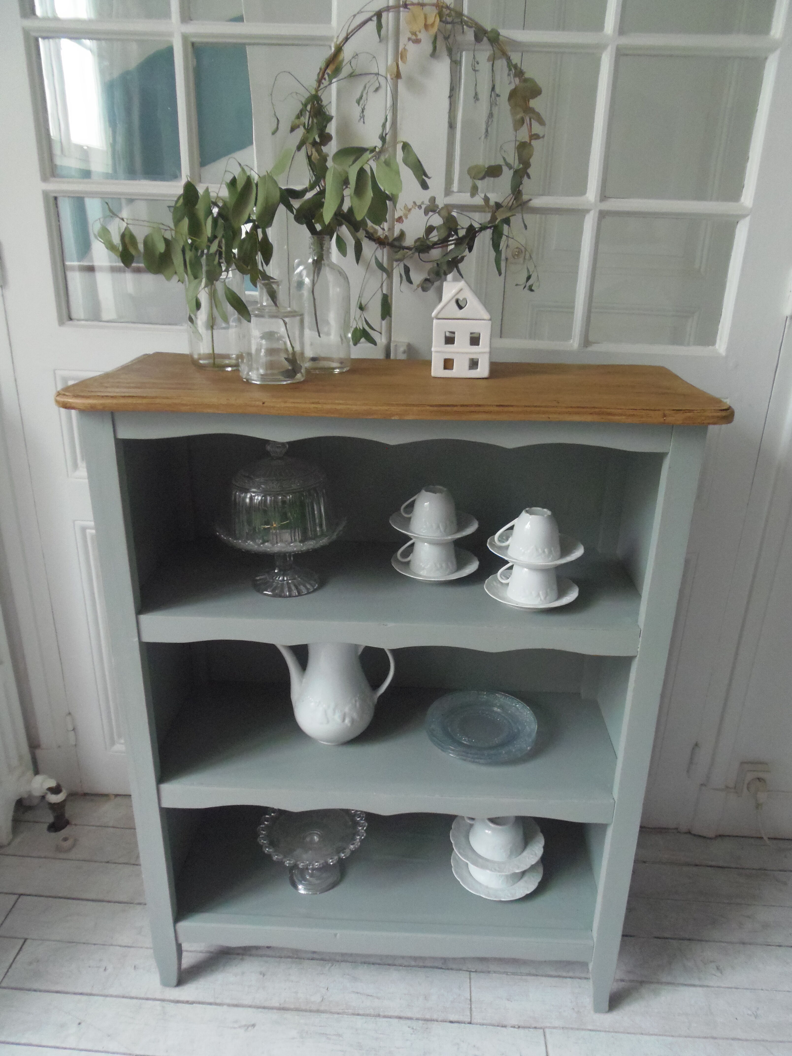 Small vintage library patinated green of grey wood tray