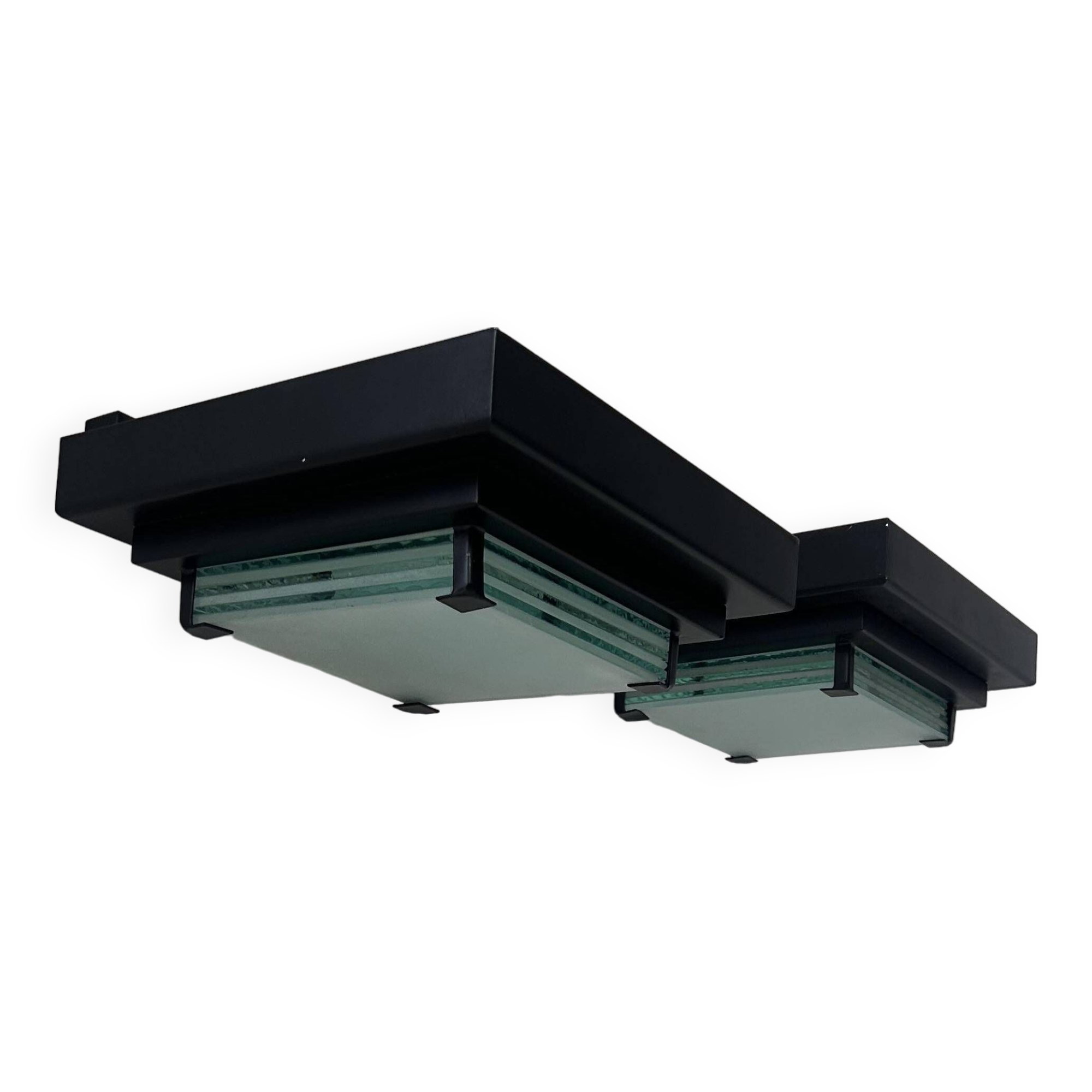 Pair of vintage post modernist wall lights, glass and sandblasted glass, France 1980