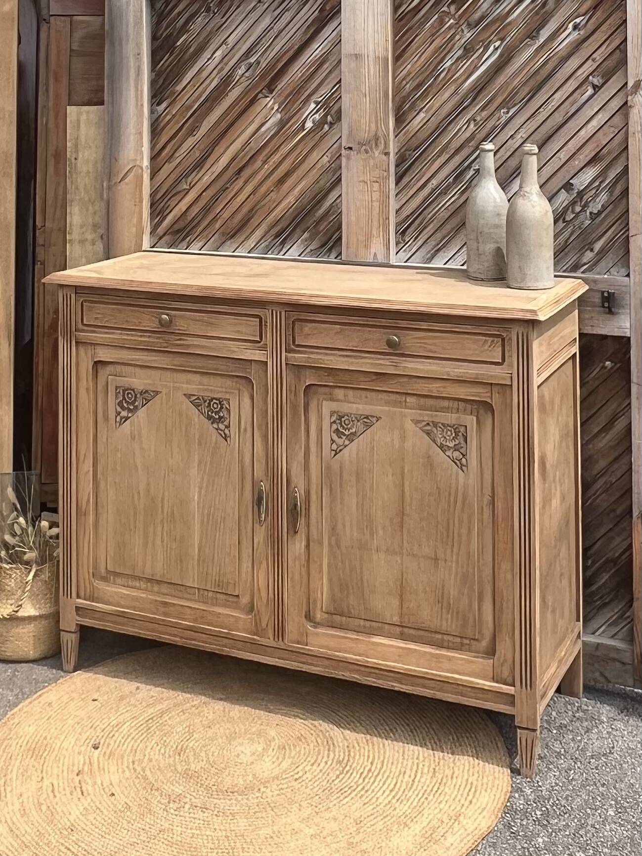 Old Parisian buffet in raw oak with 2 drawers