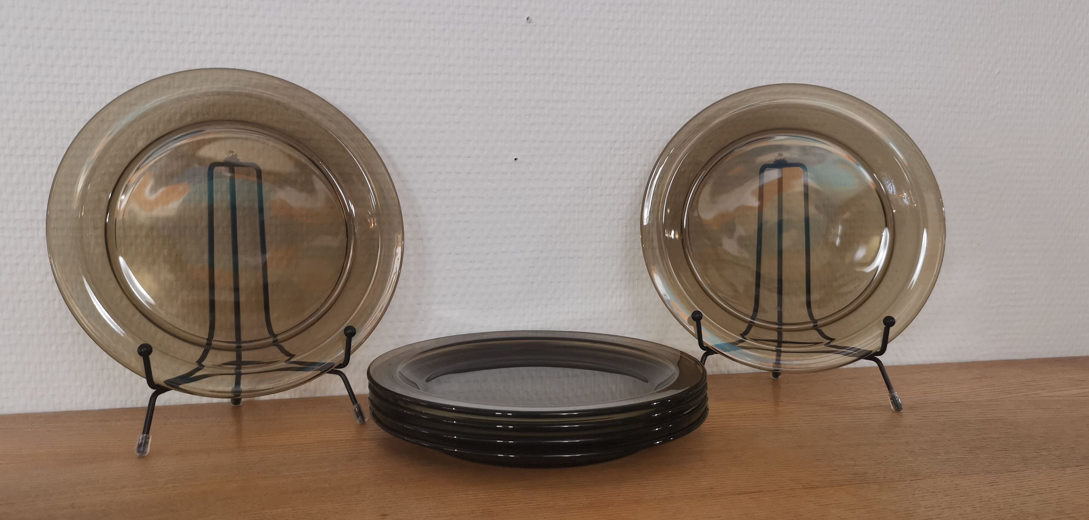 Set of 6 dessert plates vereco smoked brown 70's vintage