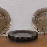 Set of 6 dessert plates vereco smoked brown 70's vintage