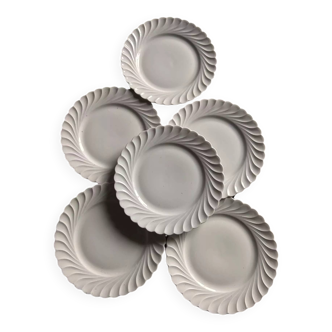 Set of 6 antique twisted white porcelain plates, a beautiful timeless classic.