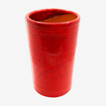 Vase artisanal en céramique rouge vif made in France