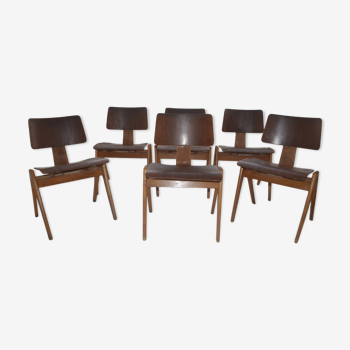 Vintage Set of 6 Walnut Plywood Hillstak Dining Chairs Robin Day Hille
