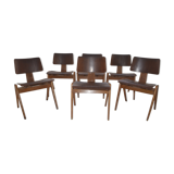 Vintage Set of 6 Walnut Plywood Hillstak Dining Chairs Robin Day Hille