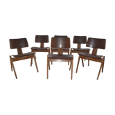 Vintage Set of 6 Walnut Plywood Hillstak Dining Chairs Robin Day Hille