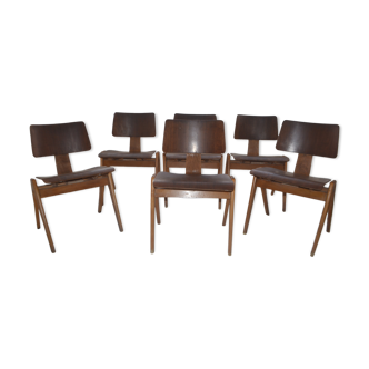 Vintage Set of 6 Walnut Plywood Hillstak Dining Chairs Robin Day Hille