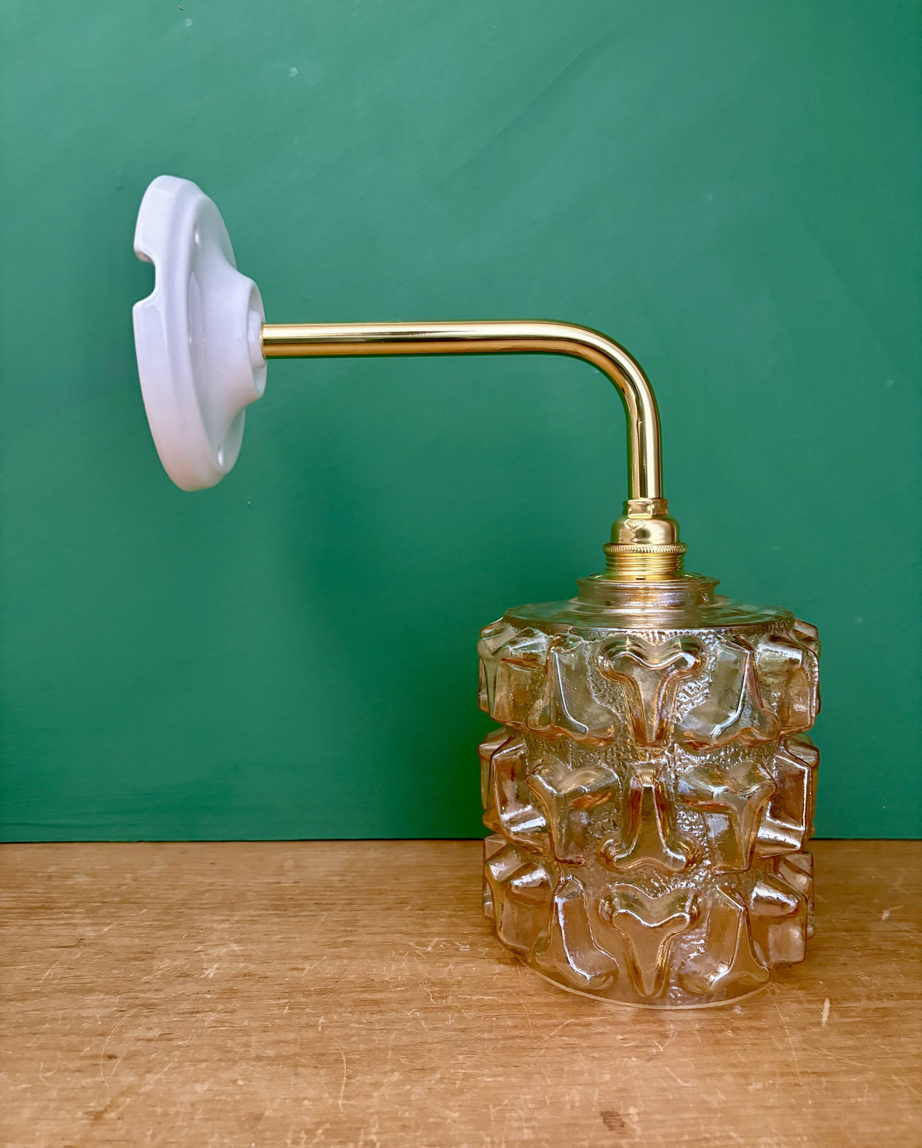 Vintage amber glass globe wall light