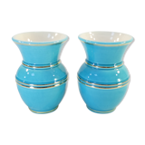 Pair of TURQUOISE BLUE AND GOLD VERCERAM vase