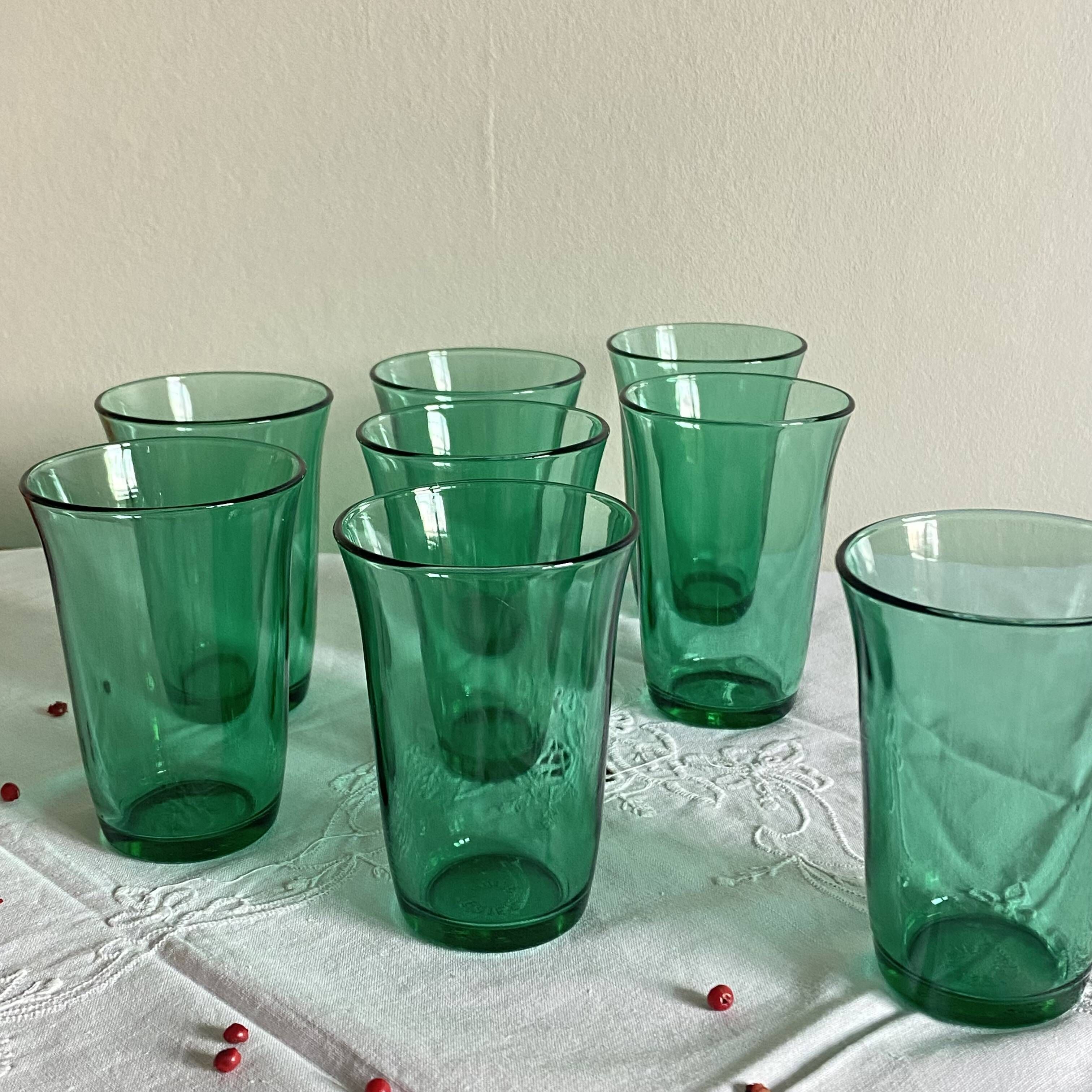 Set of 8 Lesieur green tumbler glasses vintage tableware ACC-7240