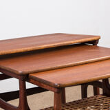 Series of three Danish nesting tables in Teak and canning by Erling Torvits for Heltborg Mobler.