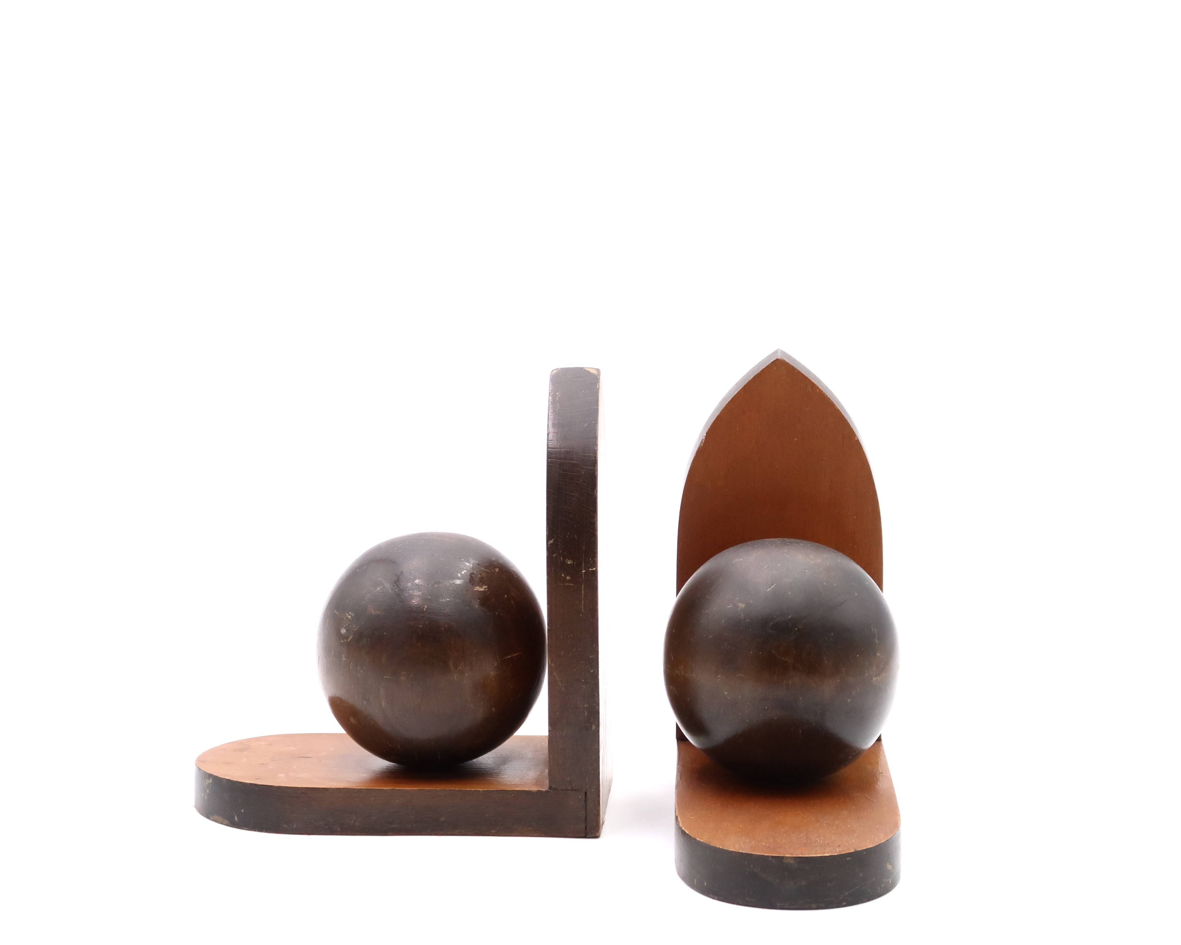 Wooden bookends decorated with spheres, 1950s