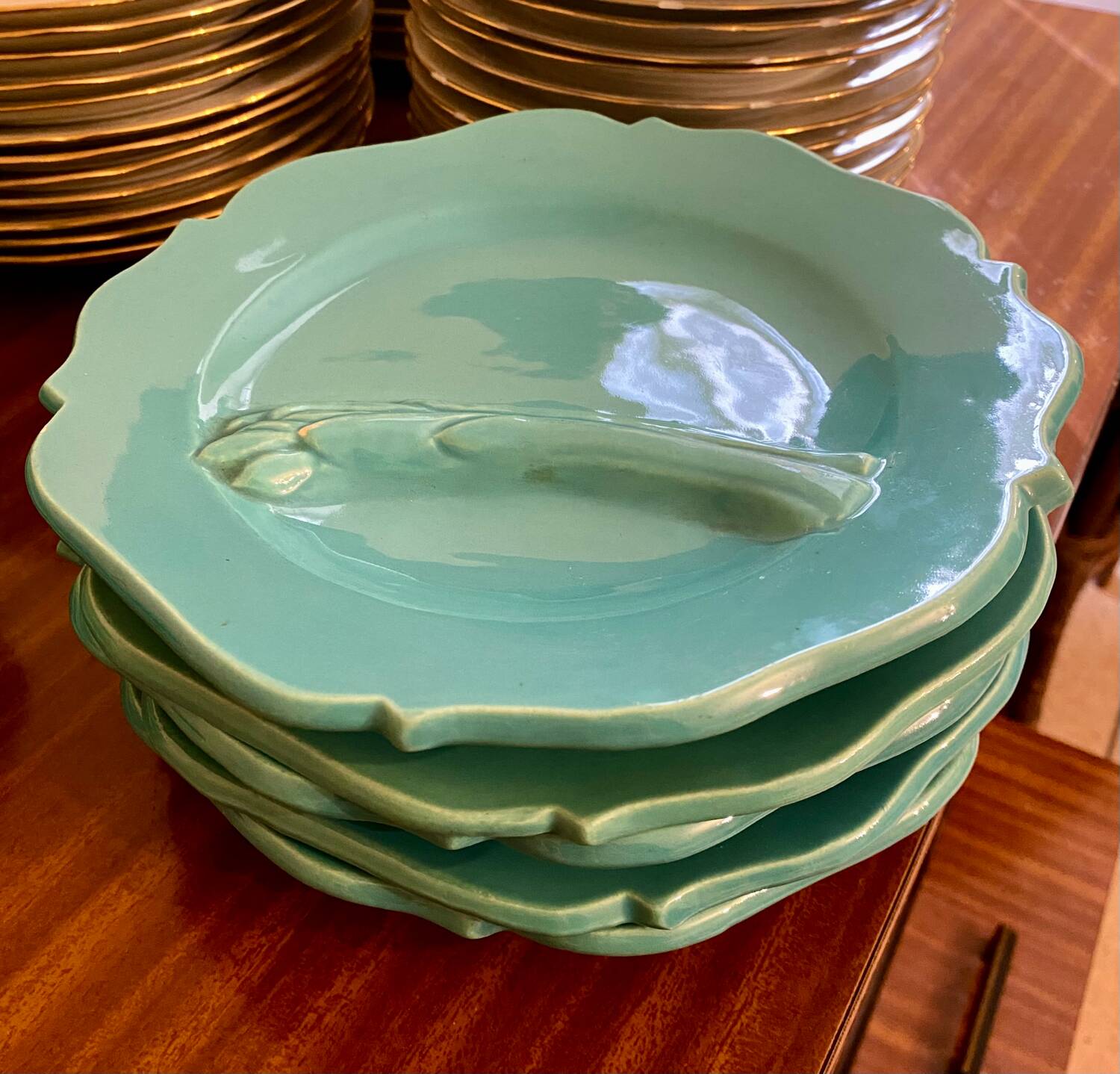 5 vintage barbotine asparagus plates