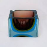 Vase/Cendrier Sommerso en verre d'art de Murano bleu et jaune, années 1970
