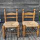 Duo of brutalist straw-covered oak chairs 1940-1950 # Charles Dudouyt
