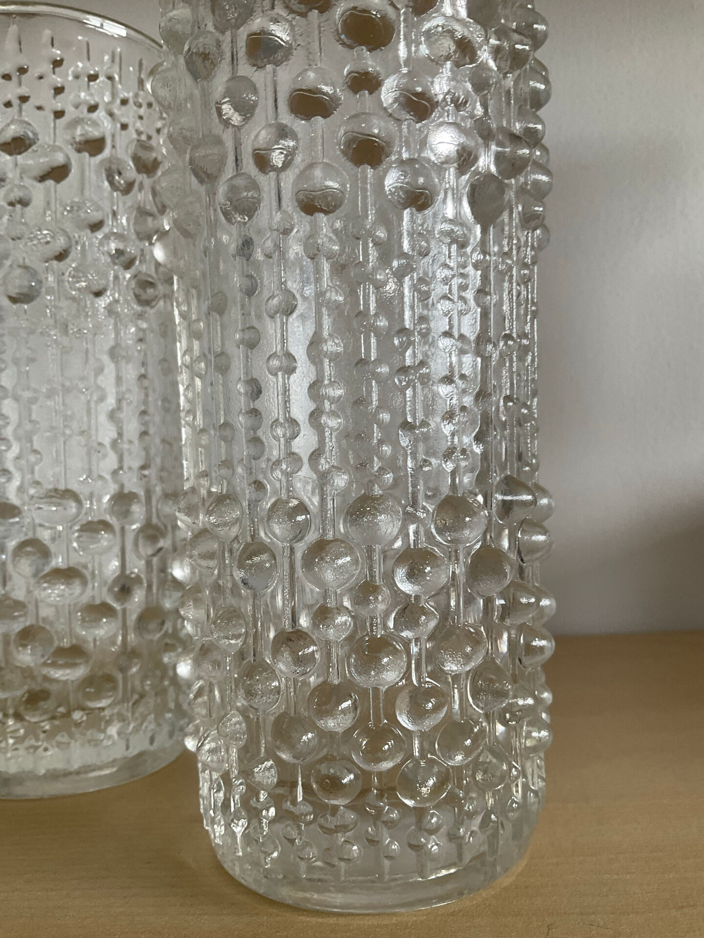 Pair of vintage Bubble roll vases in moulded glass