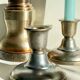 Industrial candle holders steel and silver bronze vintage