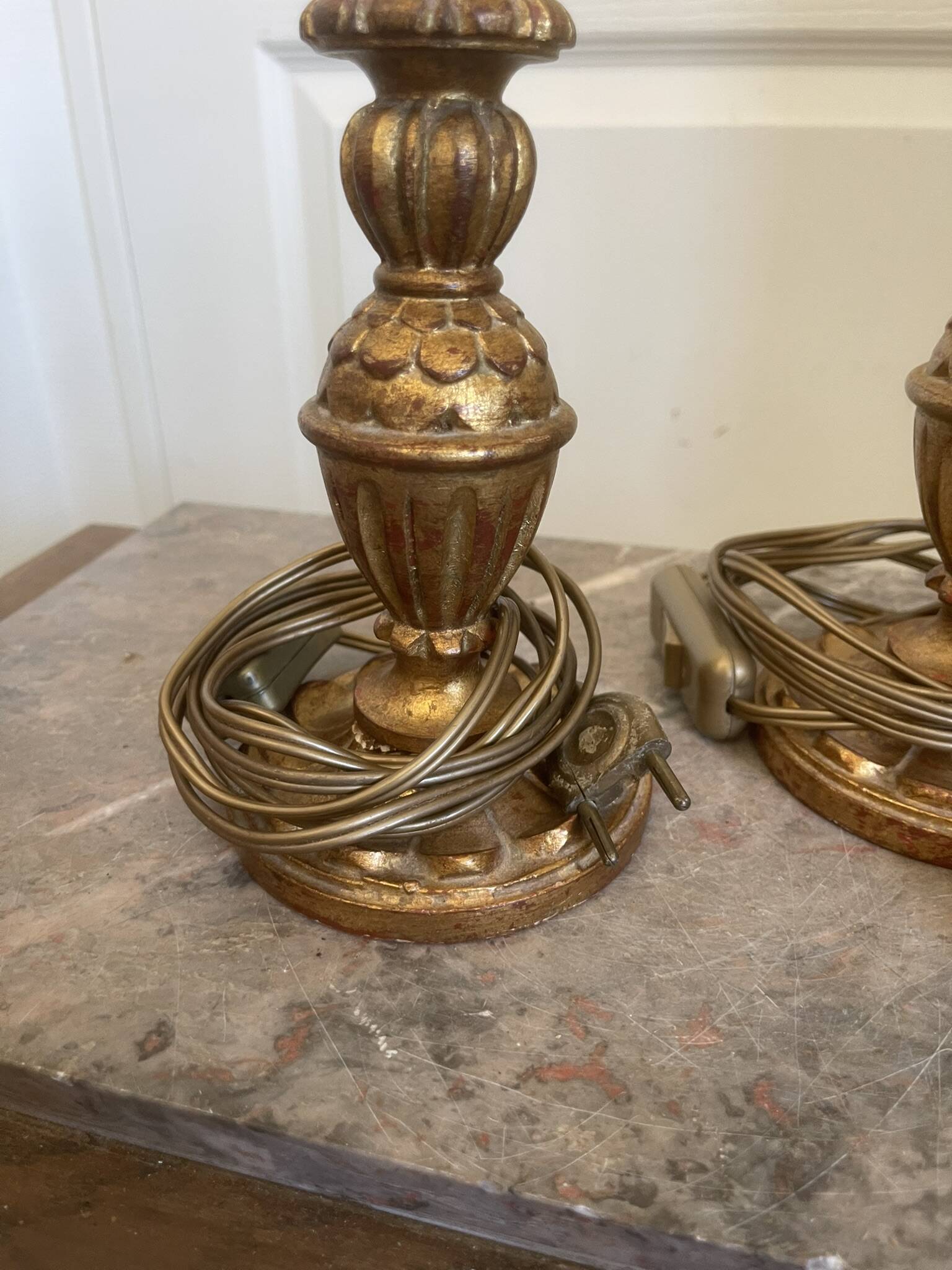 Antique Pair of Wooden Gilded Candle Holders 19th Century