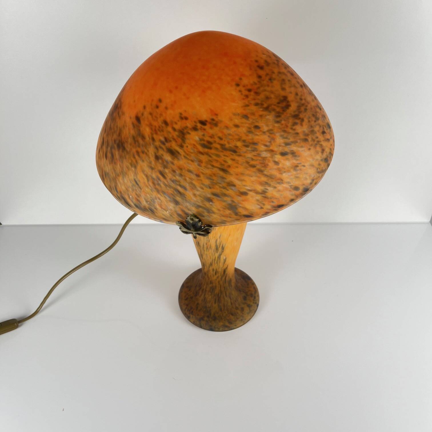 Orange speckled glass mushroom lamp, Massive, Belgium 1970.