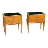 Paire de chevets vintage des années 50 sycomore et miroir