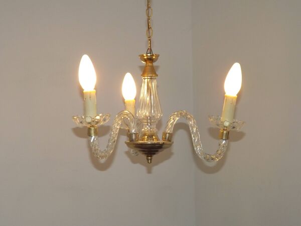 Lustre à 3 lumières en métal doré et bras de verre torsadé French Barley 5230