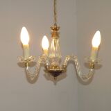 French Barley Twist Glass Arms and Gold Metal 3-Light Chandelier 5230