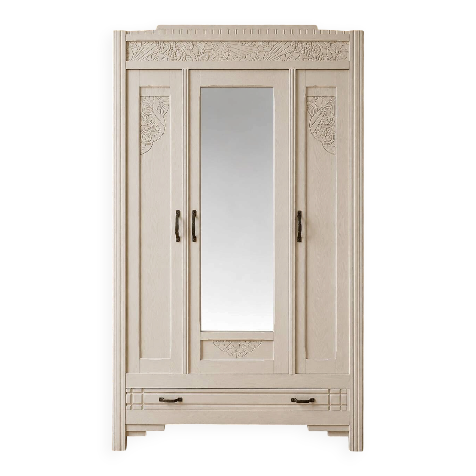 Antique Parisian wardrobe in white patina – Art Deco period around 1900