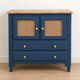 Small renovated vintage buffet in blue from Vosges, Libéron and caning – 2 doors, 2 drawers