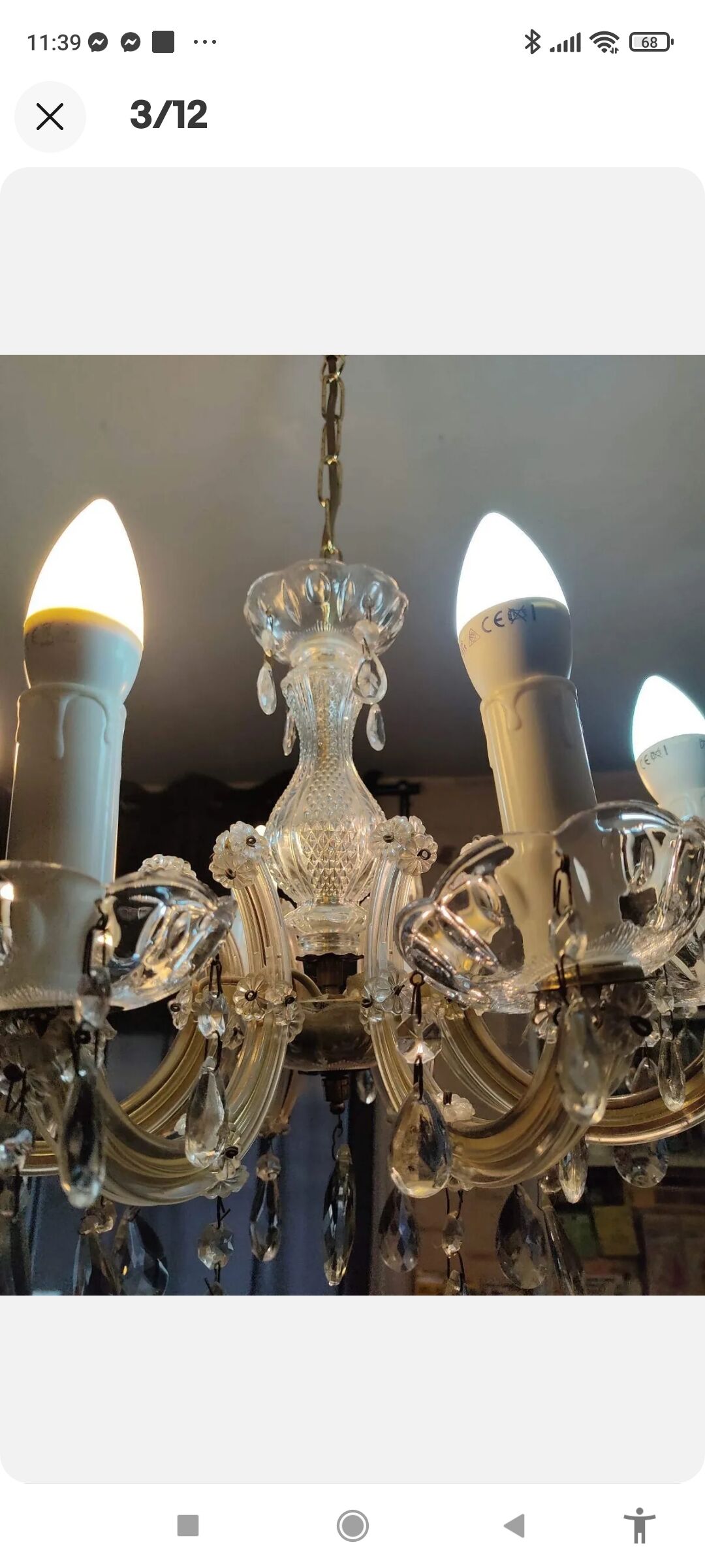 Old murano style chandelier in glass
