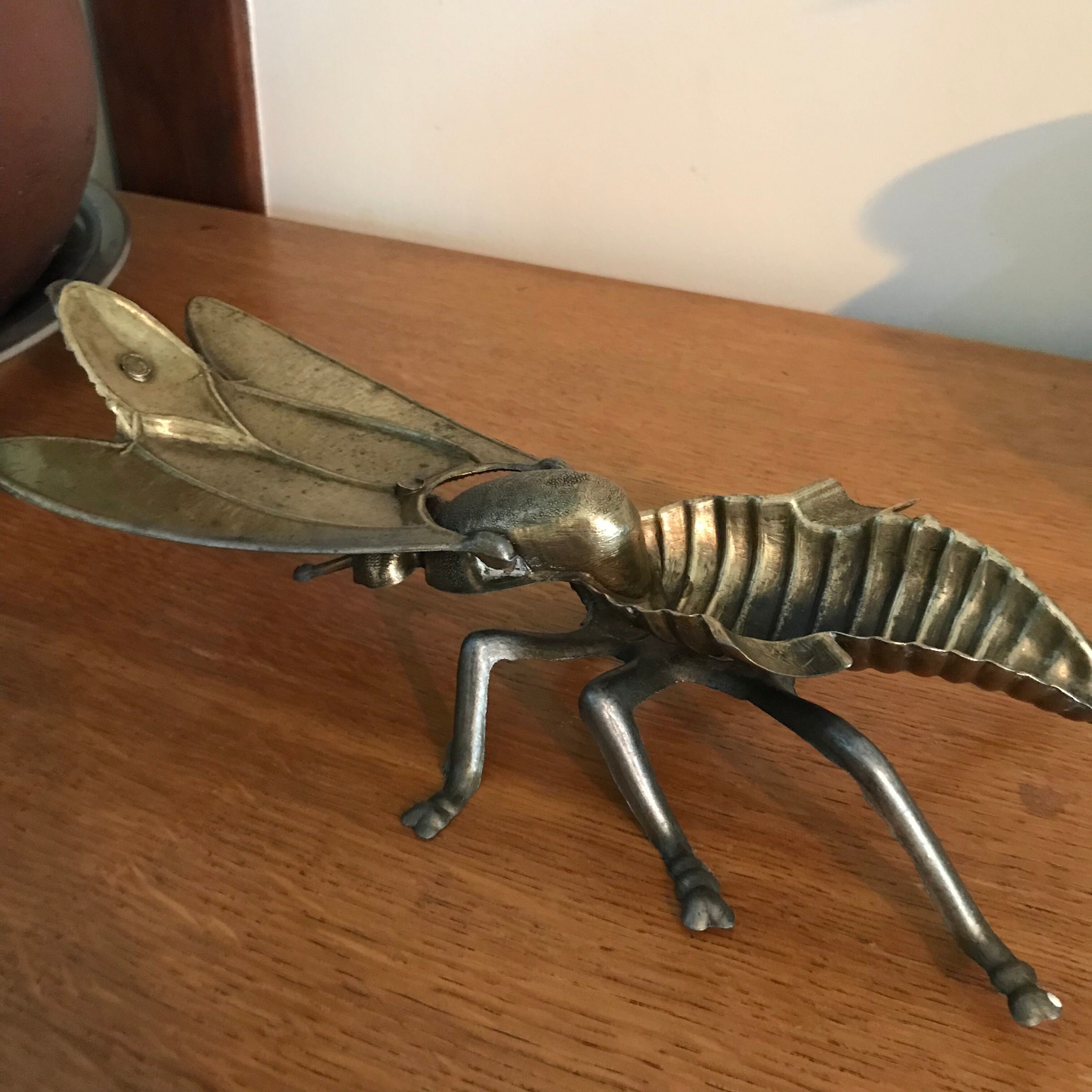 Vintage insect ashtray in gold metal