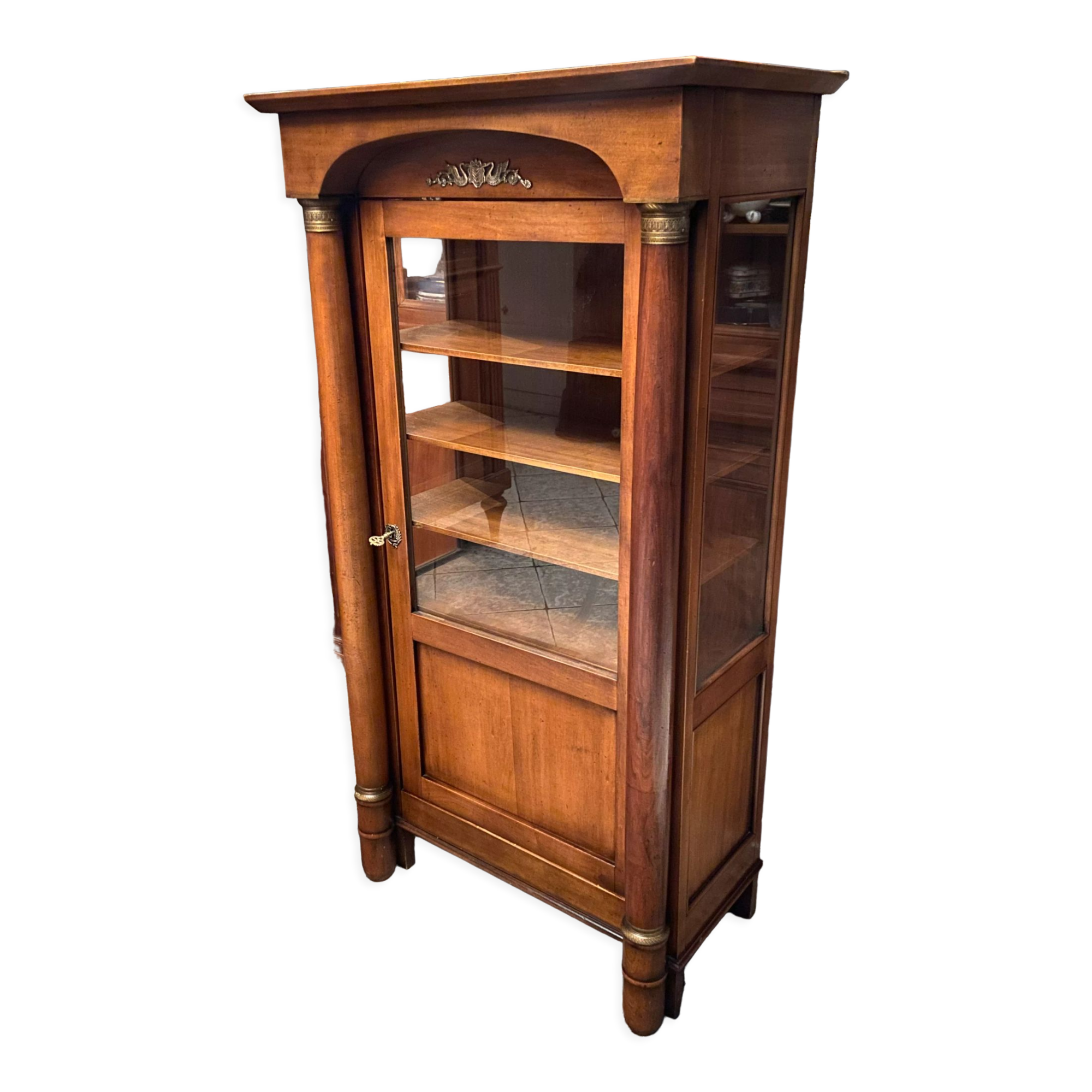 Empire style display case in cherry wood