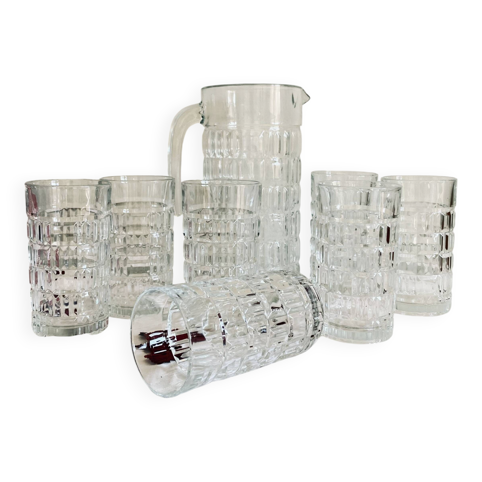 Antique orangeade punch sangria glass set 1970 7 glasses and pitcher