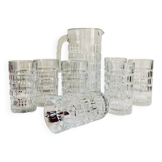 Service ancien orangeade punch sangria en verre 1970 7 verres et pichet