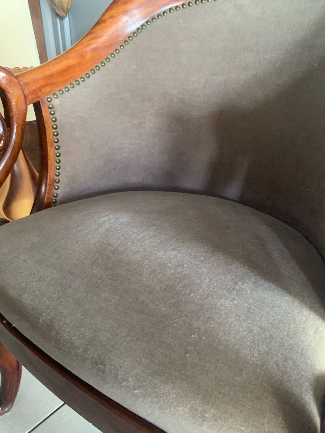 Antique armchair, Restoration style, swan neck
