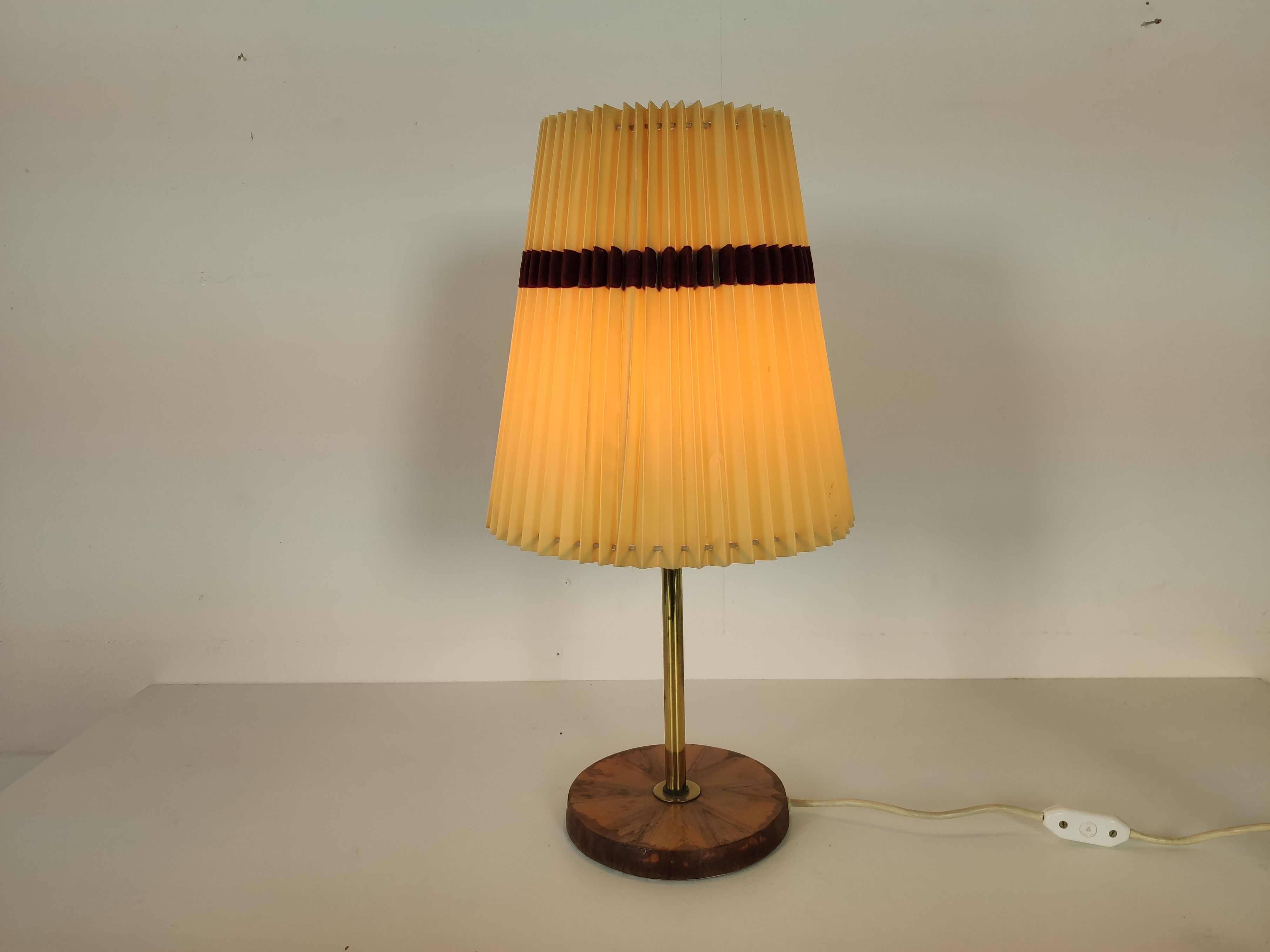 vintage brass and walnut lamp, 60s