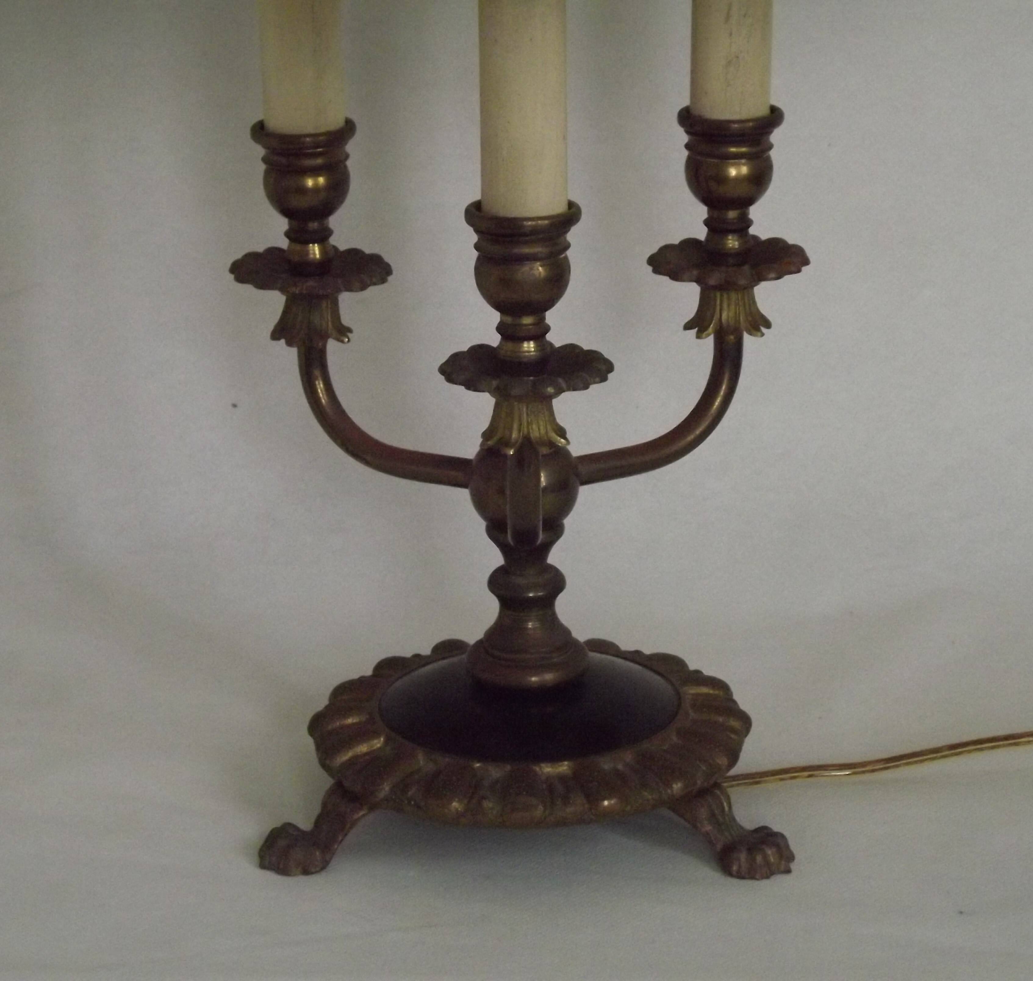 French Empire Style 3 Light Boulotte Table Lamp with Lion Feet and Shade