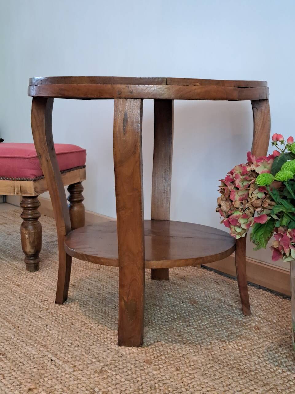 Art deco style solid wood double top side table