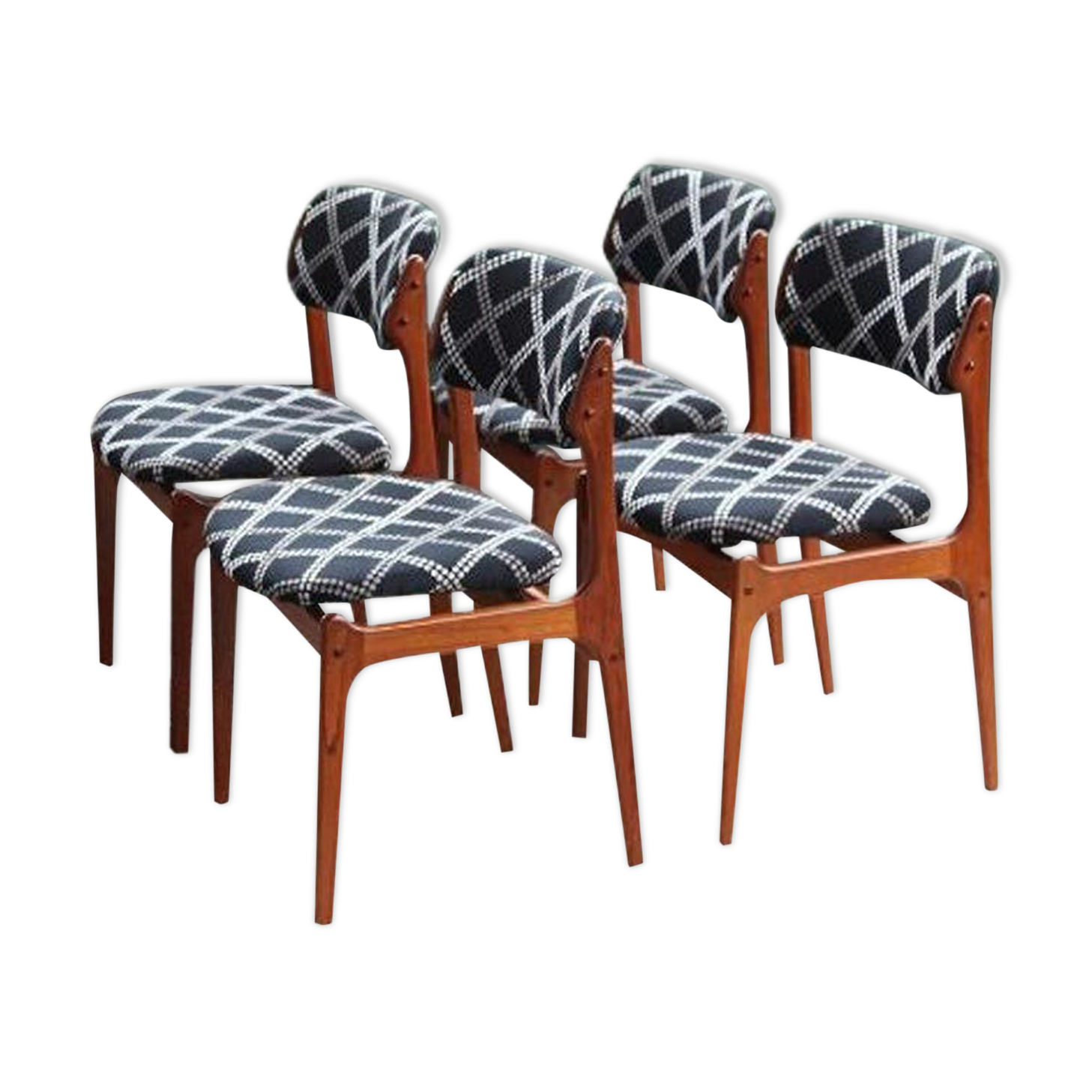 Ensemble de 4 chaises de salle à manger danoises Erik Buch