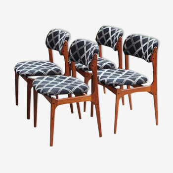 Ensemble de 4 chaises de salle à manger danoises Erik Buch