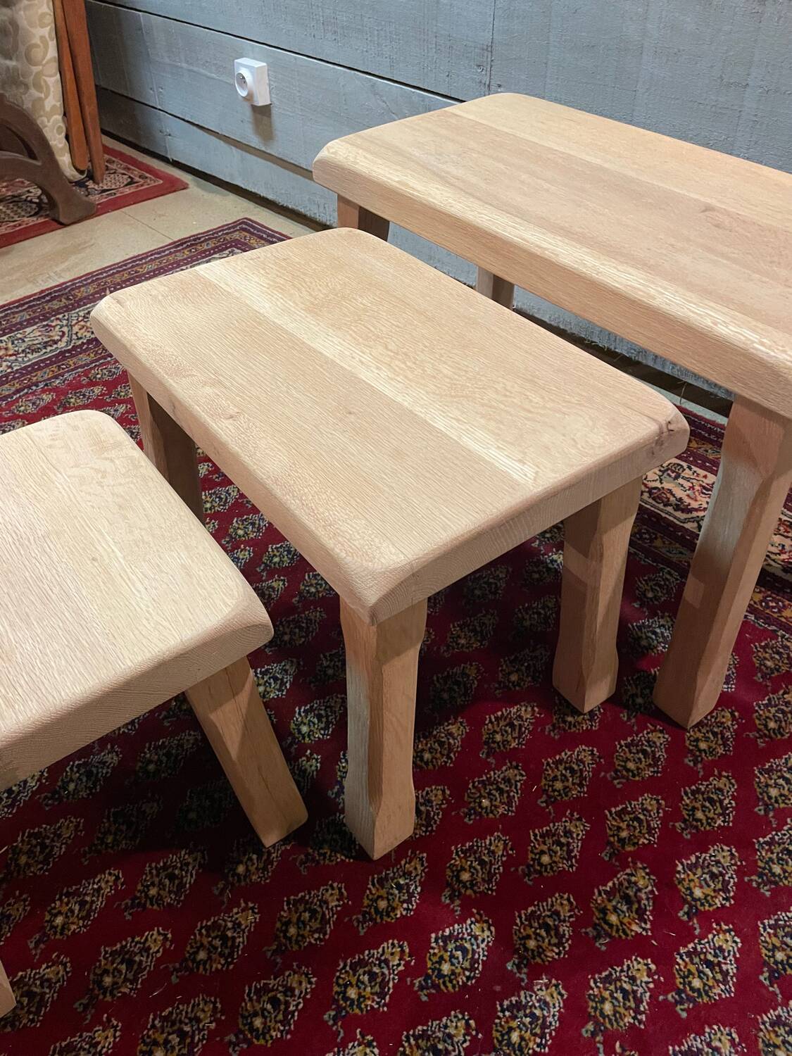 Vintage light wood nesting trio table