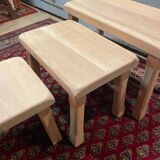 Vintage light wood nesting trio table