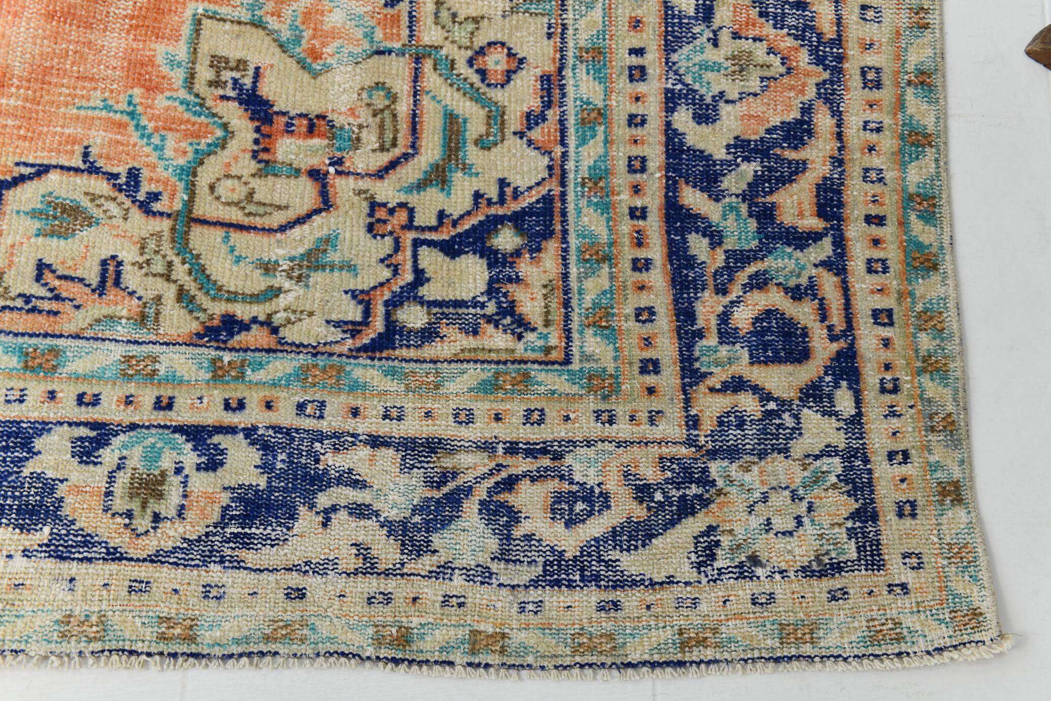 Blue Orange 250x350 cm Carpet, Vintage Large Rug, Turkish Antique Rug.